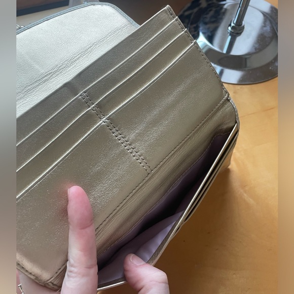 Coach Buckle Snap Wallet in cream and metallic gold. - Picture 4 of 16